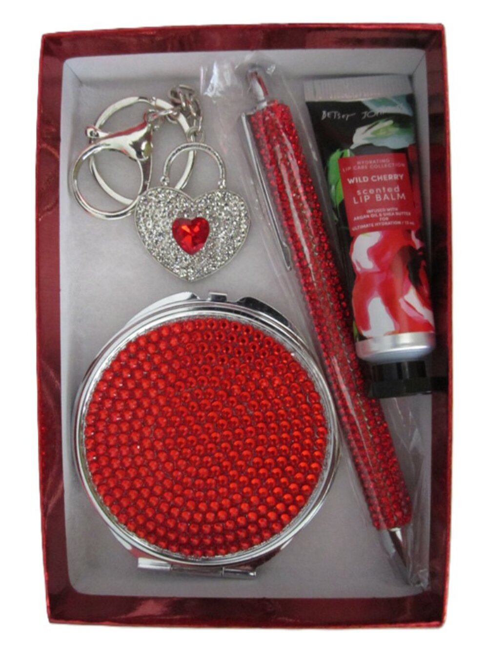 Purse Set Compact Mirror, Keychain, Ink Pen & Betsey Johnson Wild Cherry NEW